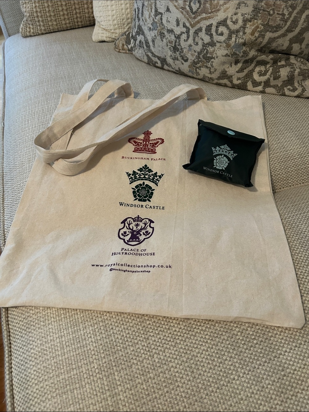 Set of Two (2) Totes - Palace/Castle Canvas Tote Bag & packable Nylon tote